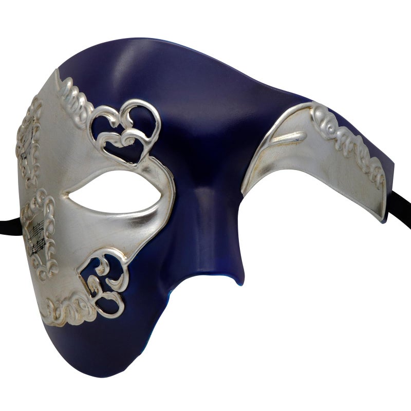 Thmyo Half Face Men's Phantom Of The Opera Vintage Design Venetian Carnival Masquerade Mask (Blue & silver) - Image 1